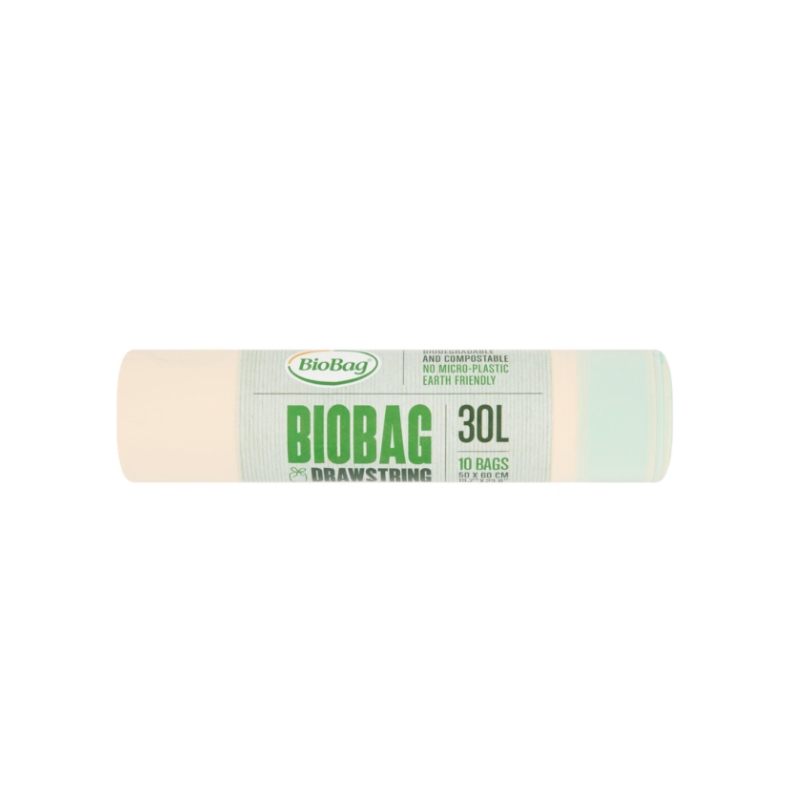 Мешки для мусора с завязкой компостируемые BioBag 30л (10 шт. в рулоне) 25мкр. 50х60см зеленые (35181082)