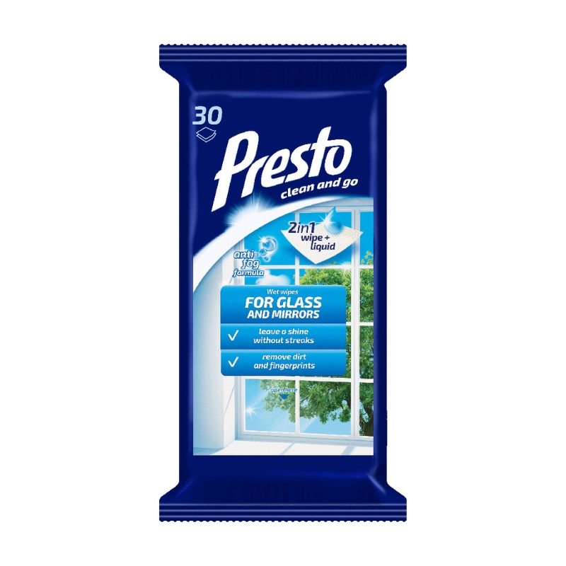 Presto Mitrās salvetes stikla virsmām 30