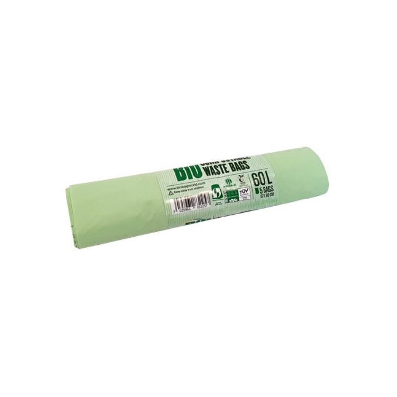 Компостируемые мусорные пакеты BioBag 60л (5 шт. в рулоне) 17мкр. 57х90см зеленые (35183225)