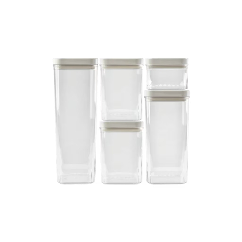 Sausās pārtikas uzglabāšanas trauku komplekts 0,5L+2x1,2L+1,8L+2,4L Kara caurspīdīgs/balts (0808199W53)