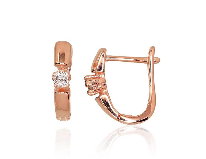 Sudraba auskari ar 'angļu' slēdzēju #2203105(PAu-R)_CZ, Sudrabs 925°, sarkanais zelts (pārklājums), Cirkoni. Svars: 2.6