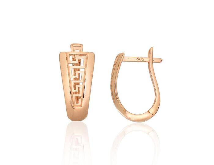 Золотые серьги на английском замке #1201737(Au-R), Красное Золото 585°. Вес: 1.85