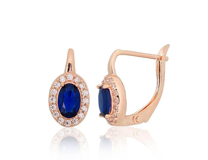 Золотые серьги на английском замке #1201632(Au-R)_CZ+CZ-B, Красное Золото 585°, Цирконы. Вес: 2.12