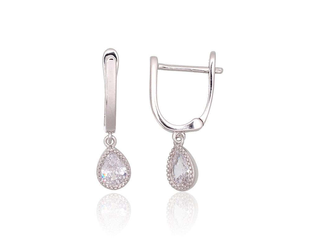 Sudraba auskari ar 'angļu' slēdzēju #2203751(PRh-Gr)_CZ, Sudrabs 925°, rodijs (pārklājums), Cirkoni. Svars: 2.1