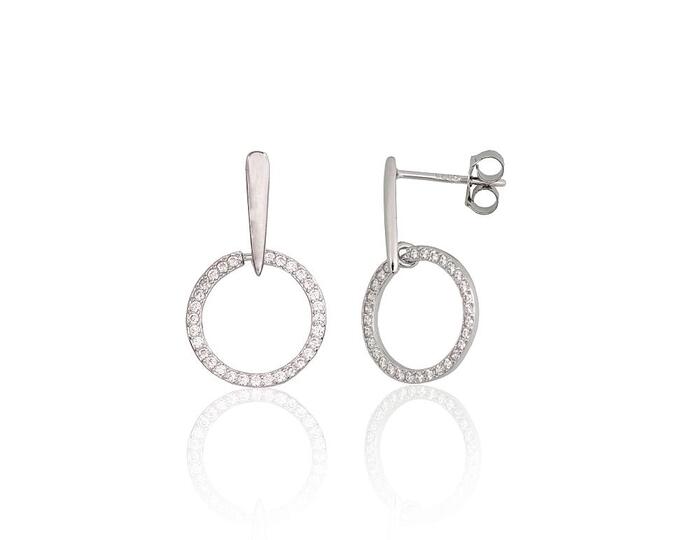 Серебряные серьги-пуссеты #2204300(PRh-Gr)_CZ, Серебро 925°, родий (покрытие), Цирконы. Вес: 1.5