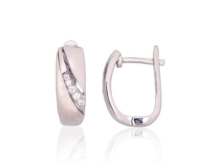 Серебряные серьги на английском замке #2204204(PRh-Gr)_CZ, Серебро 925°, родий (покрытие), Цирконы. Вес: 3.9