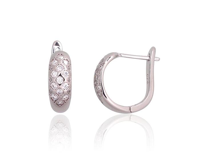 Серебряные серьги на английском замке #2203759(PRh-Gr)_CZ, Серебро 925°, родий (покрытие), Цирконы. Вес: 4
