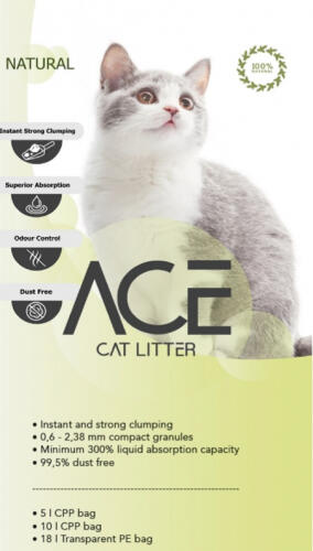 ACE Natural CAT LITTER 10 LT - цементирующийся наполнитель для кошачьего туалета, 10 л (ACE-011)