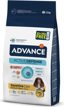Advance Adv dog Sensitive Salmon & Rice 10 + 2 кг - полнорационный сухой корм, особенно рекомендуется для взрослых собак средних и крупных пород (более 10 кг) с чувствительной пищеварительной системой. С лососем и рисом. (968847)
