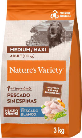 Nature's Variety Dog Healthy Grain Adult Med/Maxi White Fish 3kg - полнорационный корм для взрослых собак средних и крупных пород с полезными злаками и белой рыбой (966956)