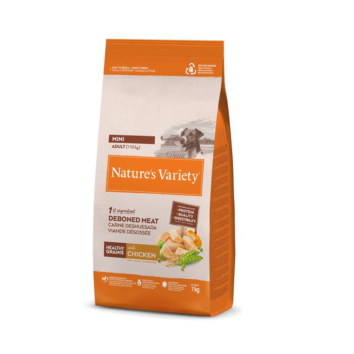 NV Dog Healthy Grain Adult Mini Chicken Free Range 7 Kg - pilnvērtīga sausā barība ar vistu mazo šķirņu suņiem (927120)