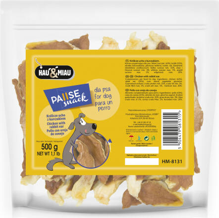 HAU&MIAU rabbit ear with chicken 500g - Ухо кролика с курицей (HM-8131)