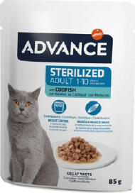 Advance Cat Sterilized Codfish 85gr - полноценный и сбалансированный влажный корм, специально разработанный с учетом потребностей стерилизованных взрослых кошек. С треской (12gb) (964530)