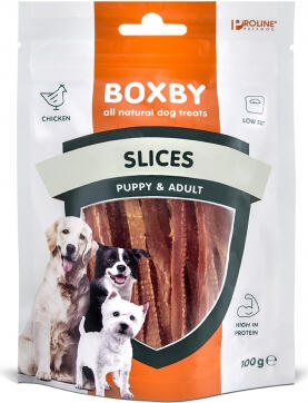 BOXBY SLICES for DOGS 100G - дополнительный корм для взрослых собак, с мясом курицы. (8511010460)