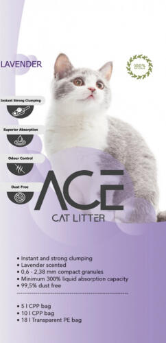 ACE Lavender CAT LITTER 5 LT - цементирующийся наполнитель для кошачьего туалета с лавандой 5 л (ACE-007)