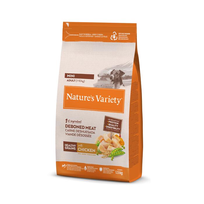 NV Dog Healthy Grain Adult Mini Chicken Free Range 1,5 кг — полнорационный сухой корм для взрослых собак мелких пород, с куриным филе (927161)