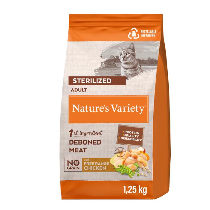 NV Cat No Grain Sterilized Free Range Chicken 1,25 кг — полнорационный корм для взрослых стерилизованных кошек с курицей (927182)