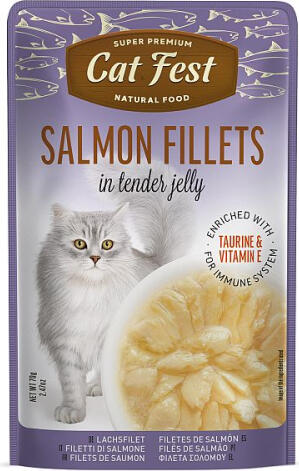 CatFest Salmon Fillets in Jelly 70g - Полноценный корм для взрослых кошек, дикий лосось в желе (79218916)