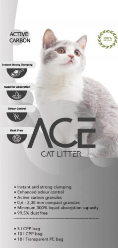 ACE Carbon Active CAT LITTER 10 LT - цементирующийся наполнитель для кошачьего туалета с активированным углем 10 л (ACE-014)