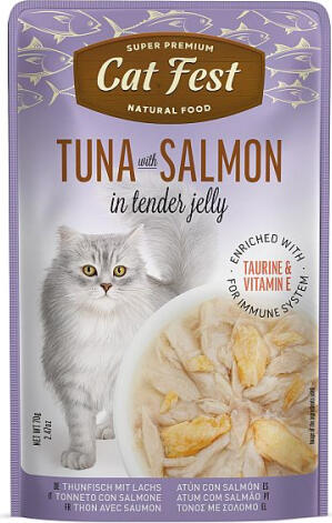 CatFest Tuna with Salmon in Jelly 70g - Полнорационный влажный корм для взрослых кошек, кусочки морского тунца и лосося в желе (79218015)