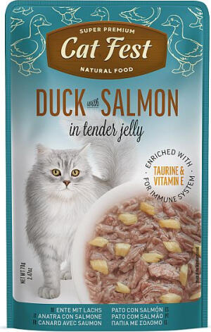CatFest Duck With Salmon in Jelly 70g - Полноценный корм для взрослых кошек, филе утки с мясом лосося в желе (79218909)